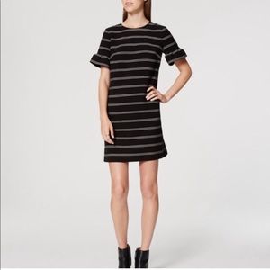 LOFT ruffle sleeve shift dress, black white stripe, size 2